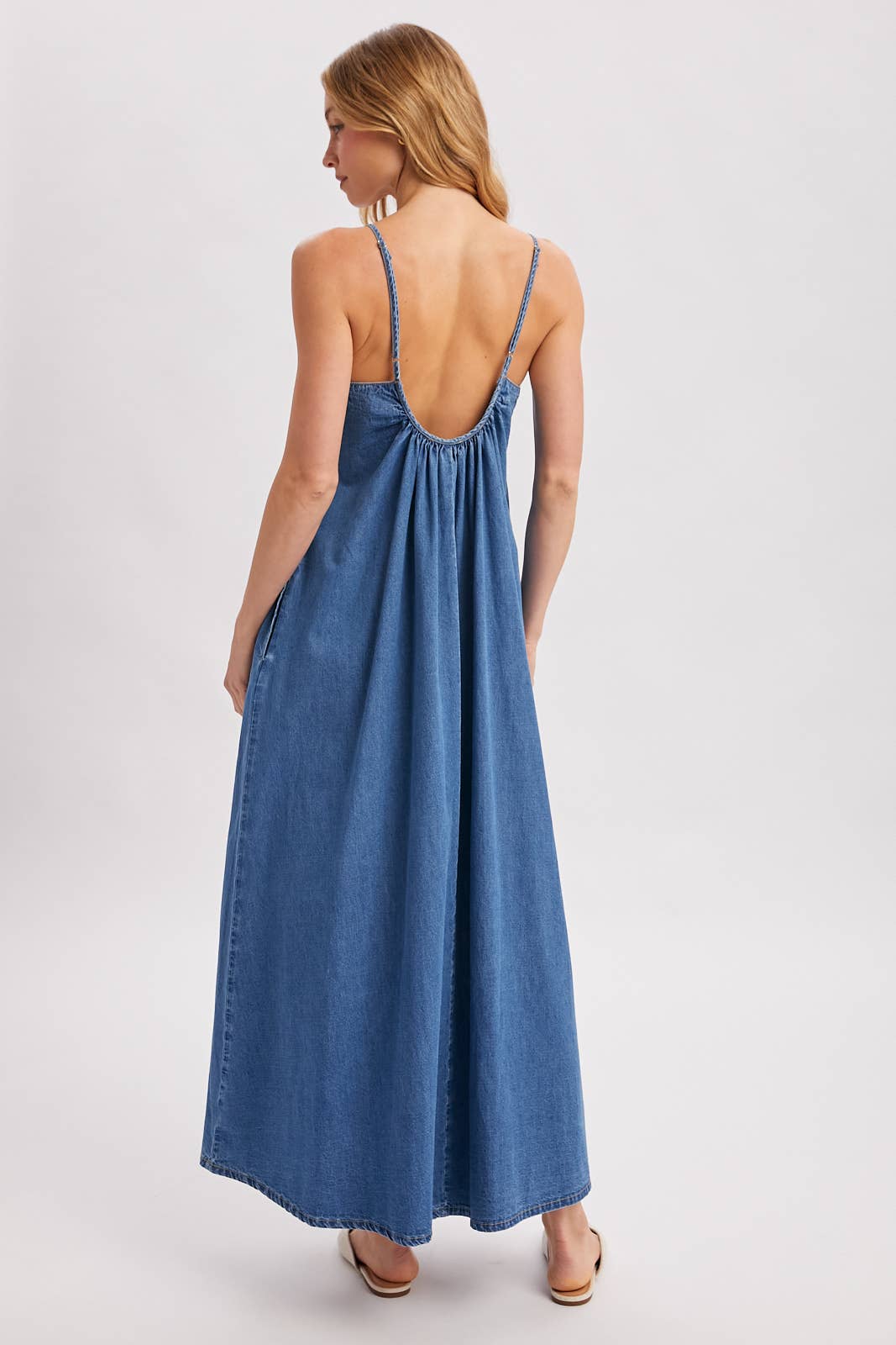 Midi Denim Open Back Dress 