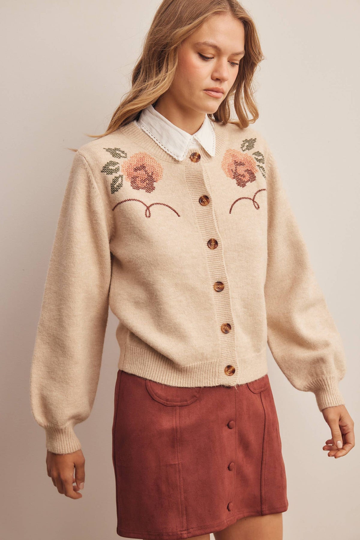 Floral Embroidered Knit Cardigan
