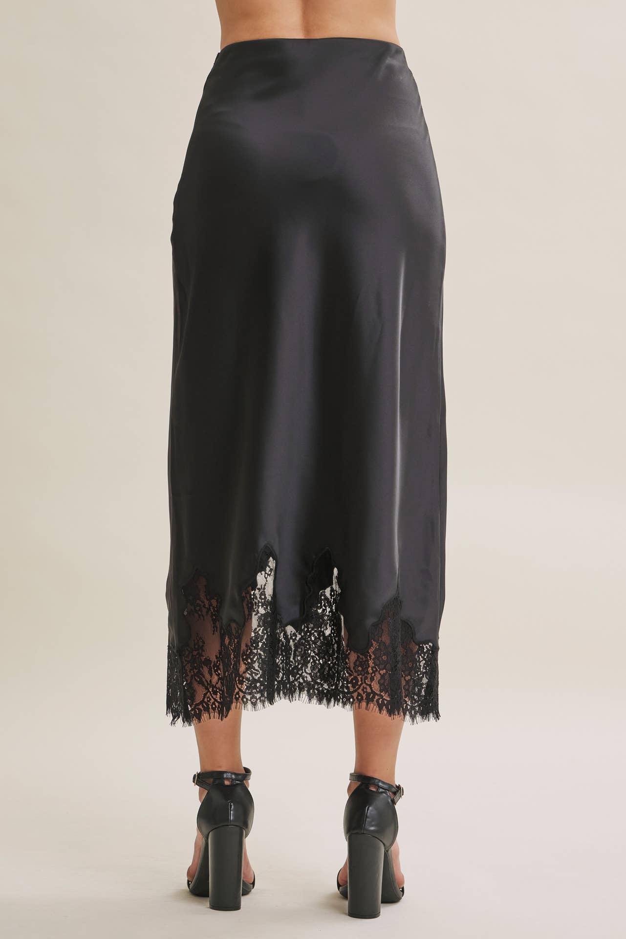 French Lace Satin Midi Skirt