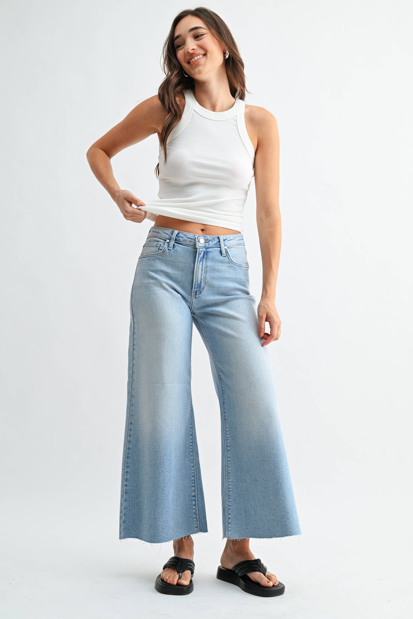 Scissor Cut Cropped Wide Leg Flare- light denim