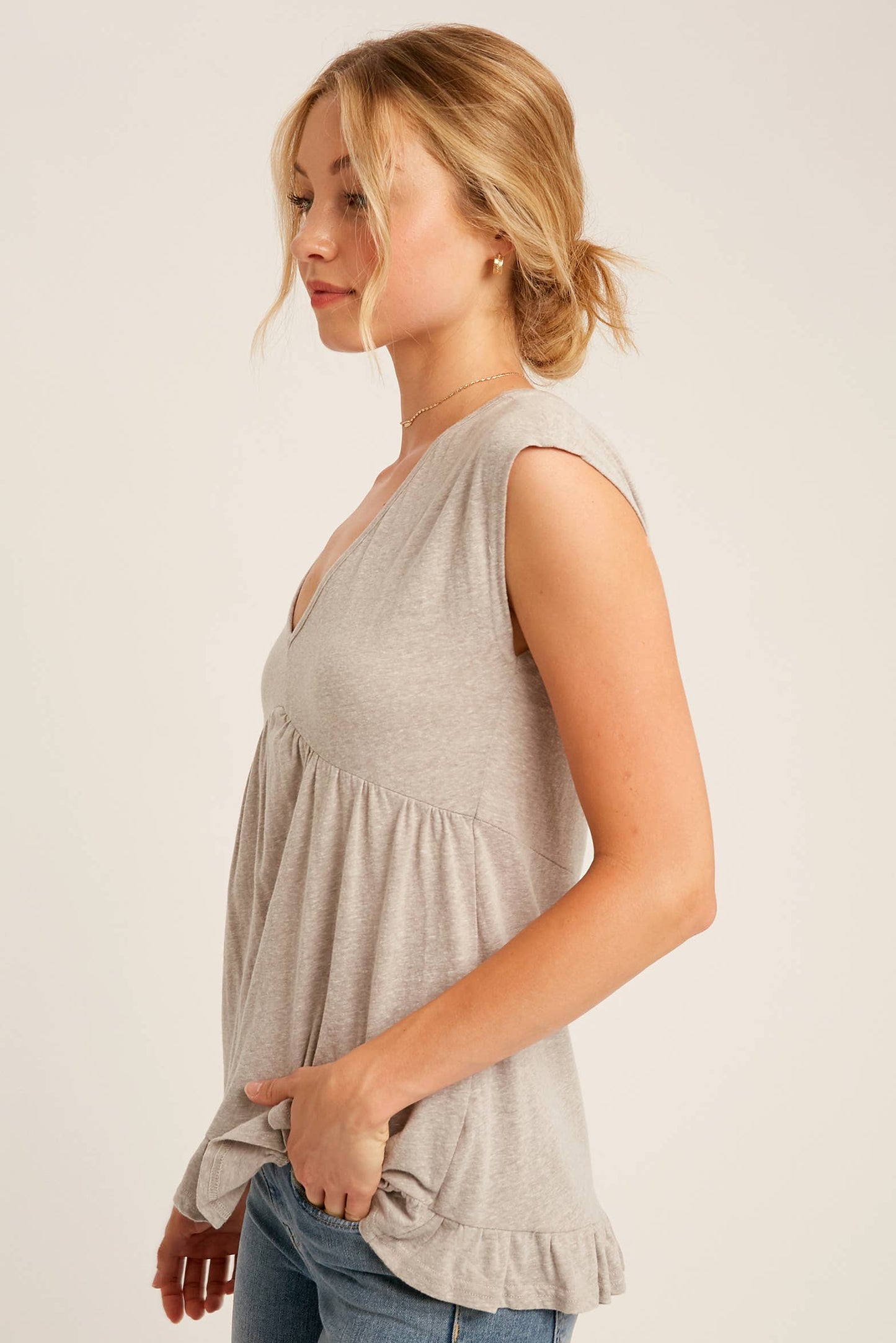 V-Neck Ruffle Hem Babydoll Top