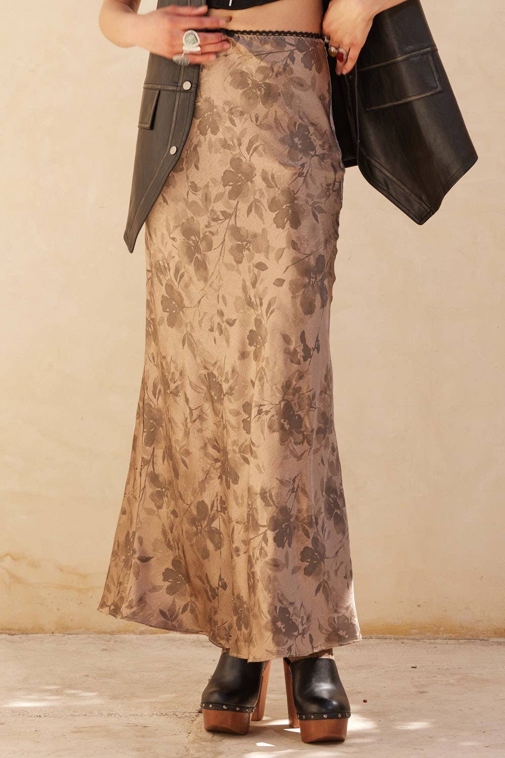 Floral Satin Maxi Skirt