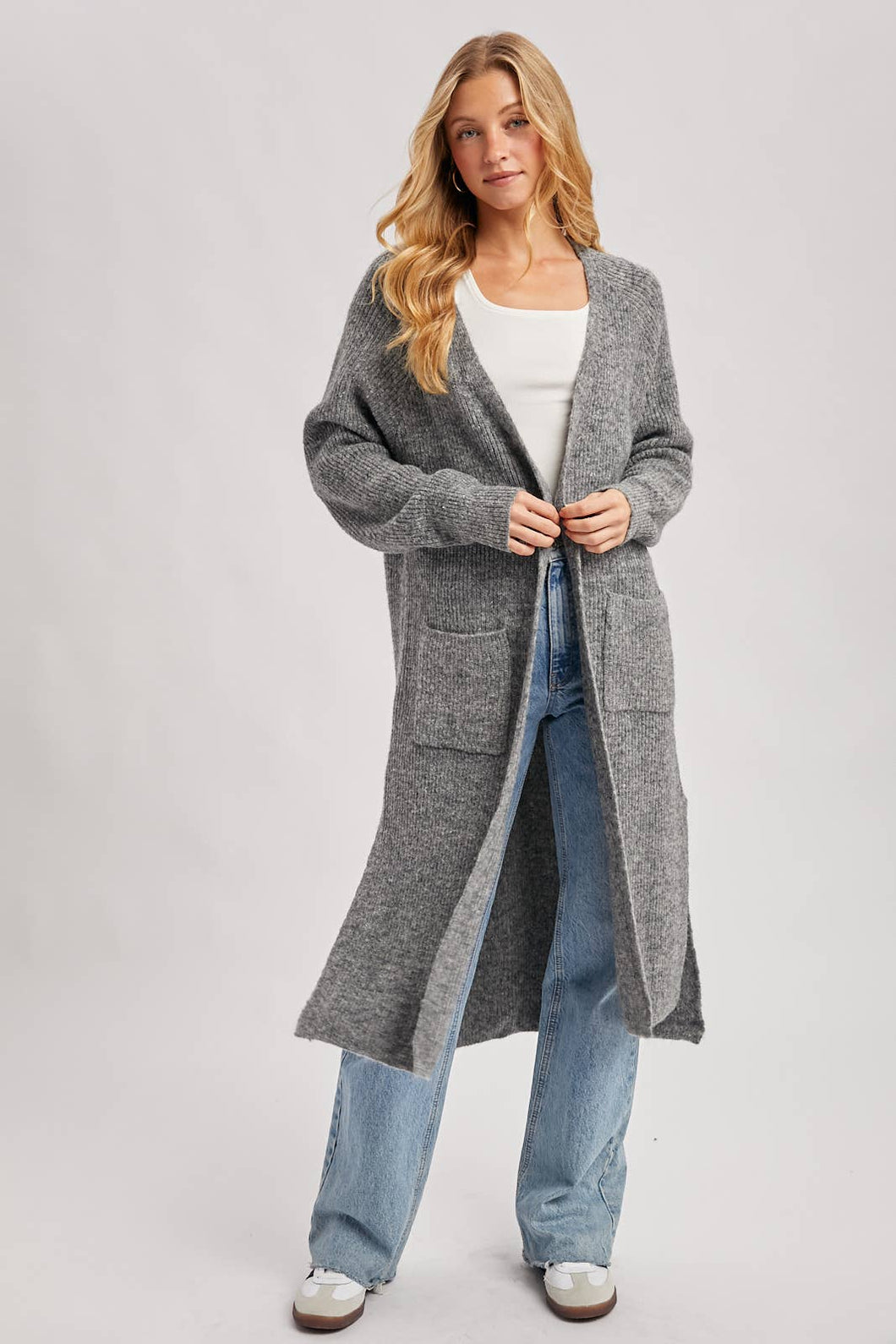 Charcoal Open Front Cardigan