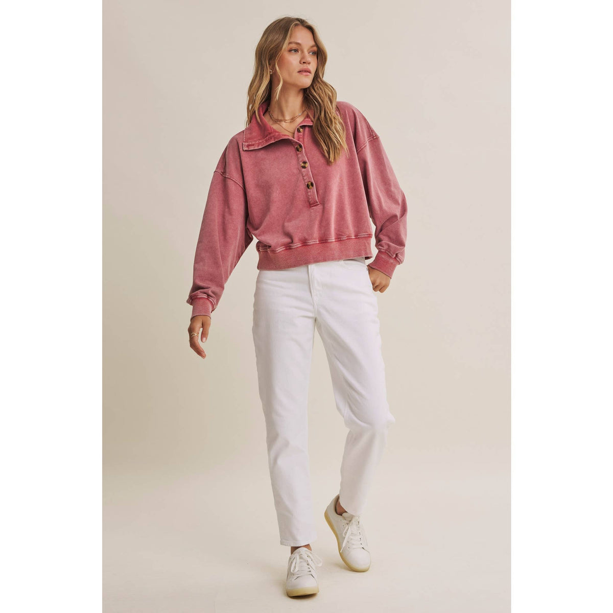 Mauve Nostalgic Mineral Washed Terry Pull Over