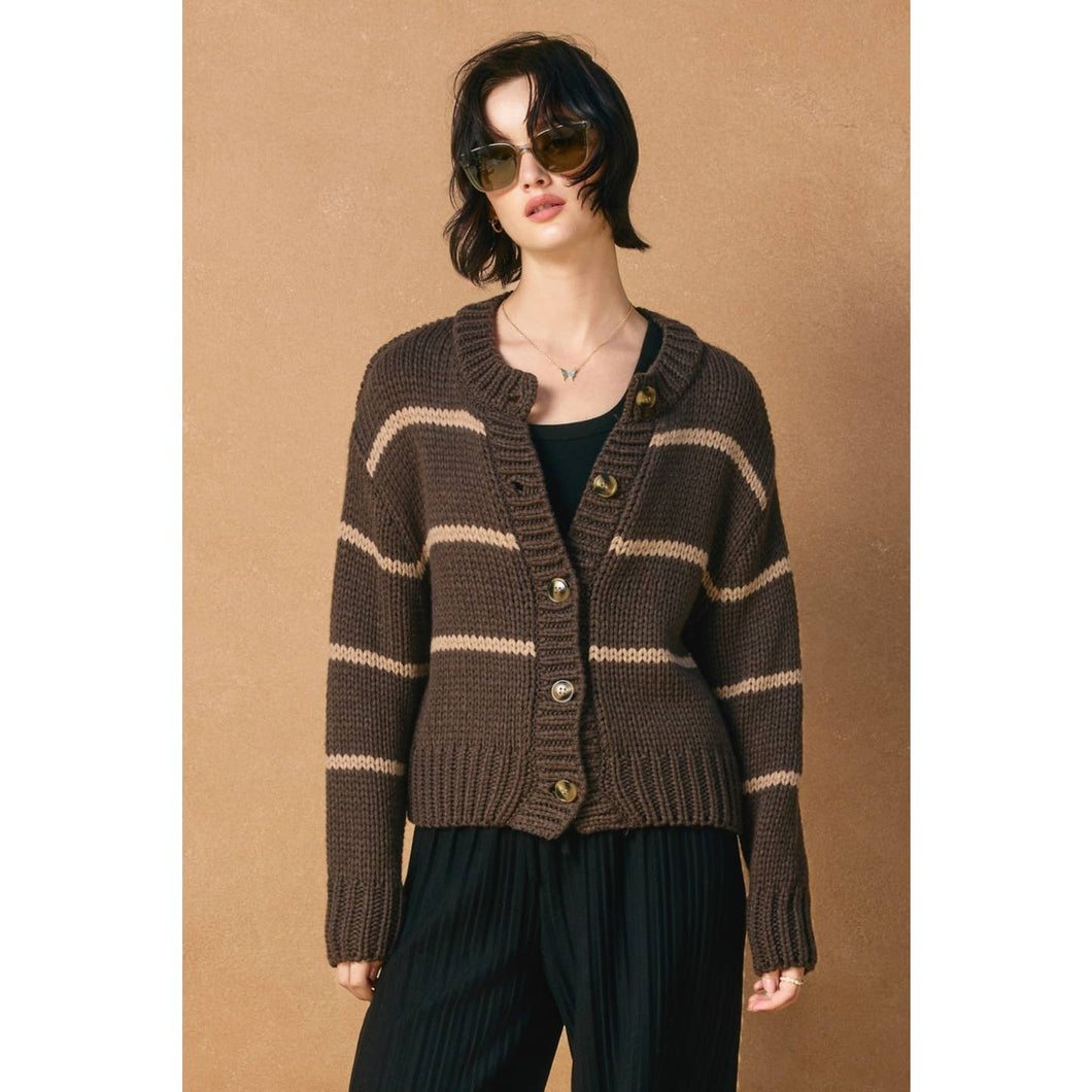 Fluffy Striped Button Down Cardigan