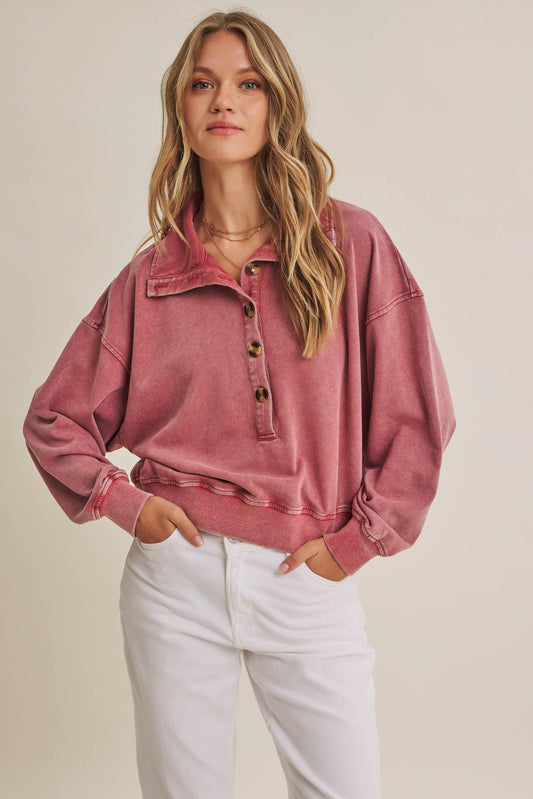 Mauve Nostalgic Mineral Washed Terry Pull Over