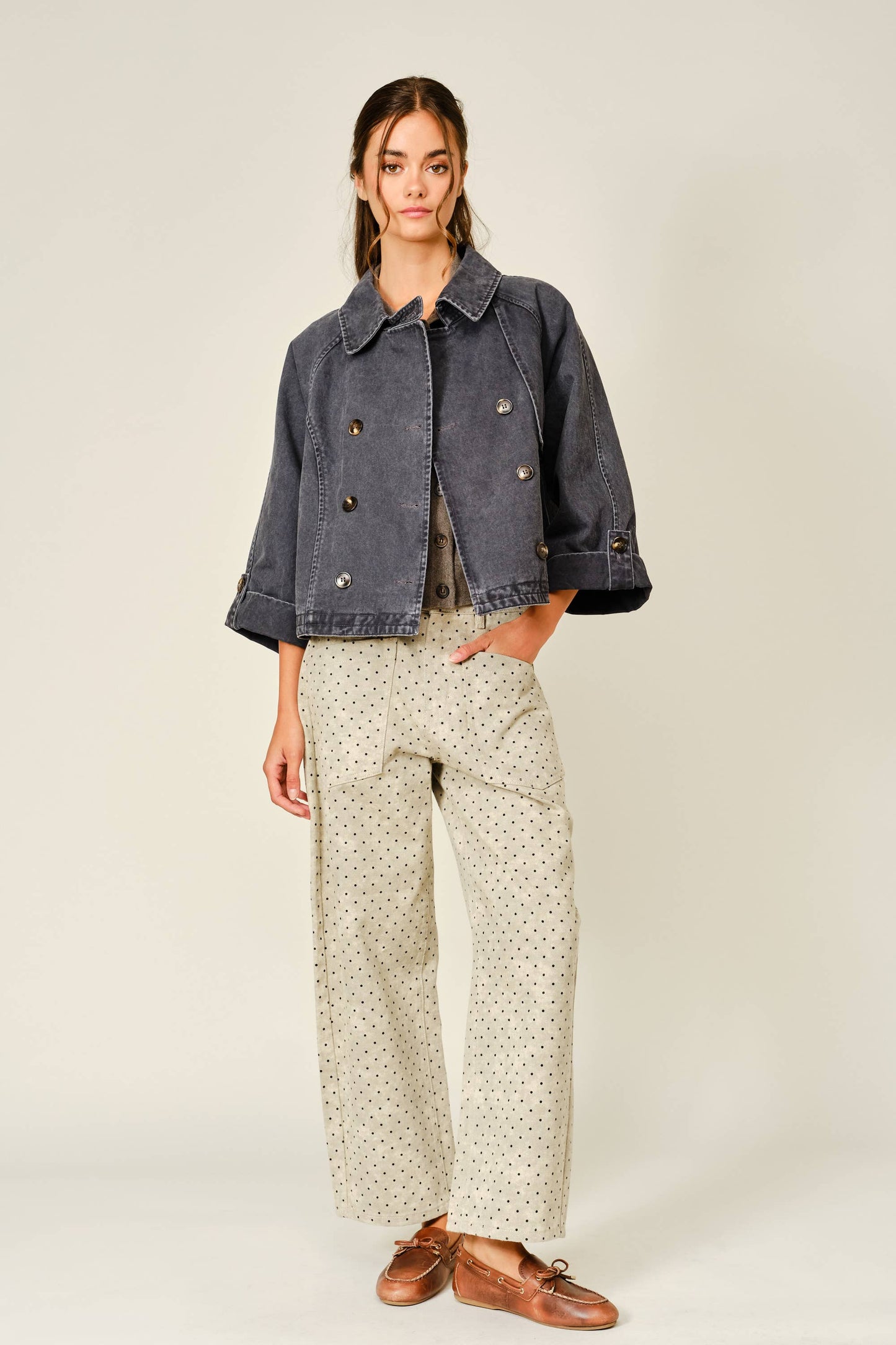 Washed Denim Kimono Sleeve Jacket