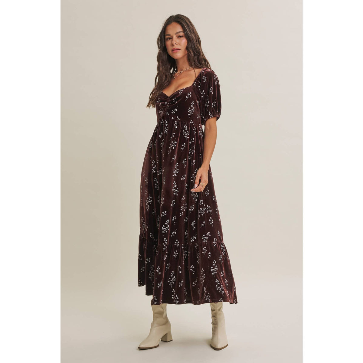 Velvet Floral Smocked Winter Dress