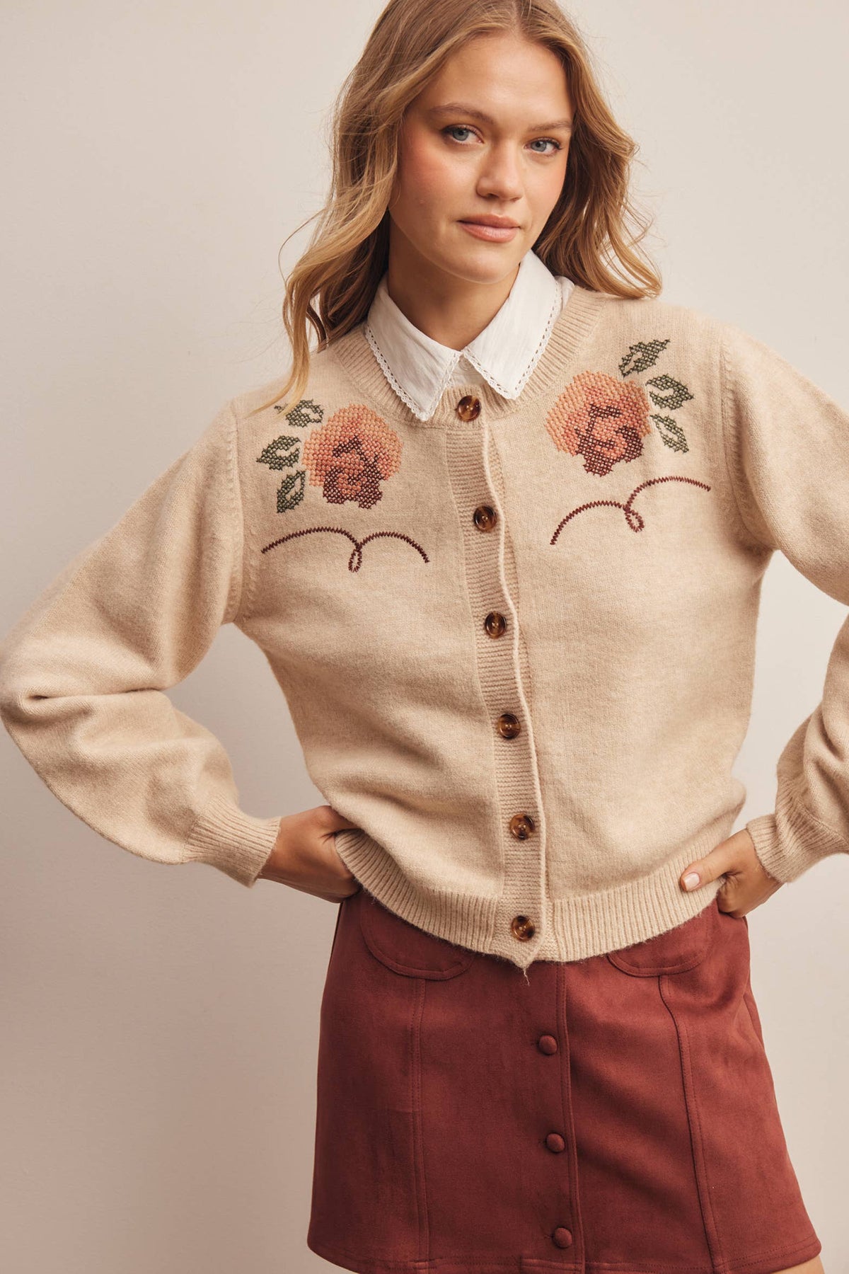 Floral Embroidered Knit Cardigan