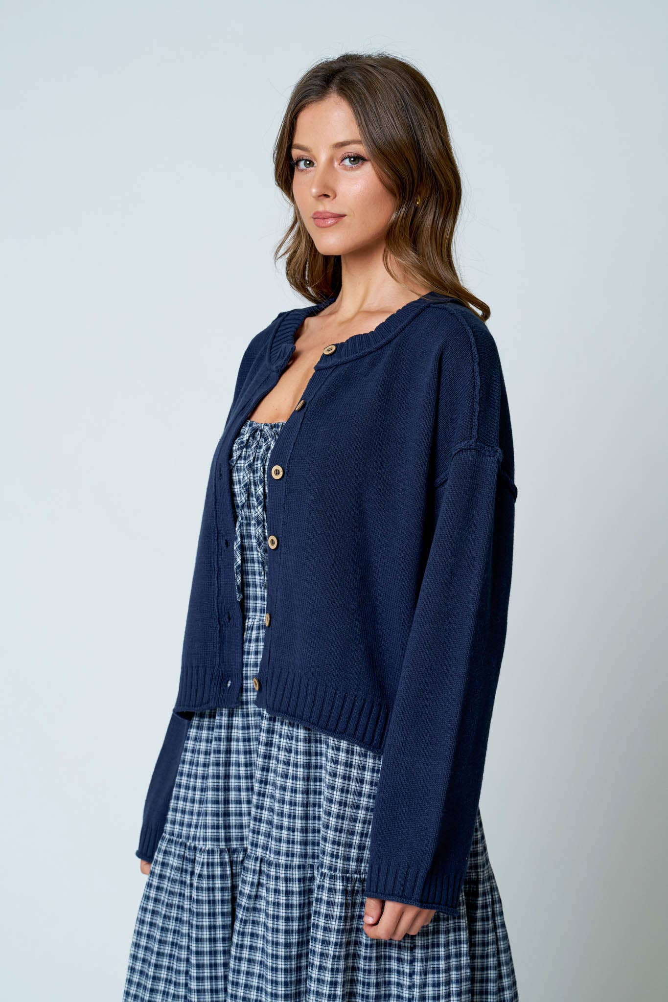 Raw Edge Seam Knit Cardigan