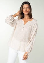 Load image into Gallery viewer, Striped 3/4 Sleeve Curved Yoke Split Neck Top
