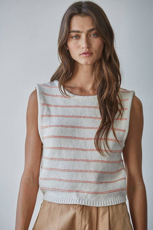 Knit Striped Sweater Tank with Open Back Tie Straps
