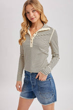 Load image into Gallery viewer, Black Striped Button Up Henley
