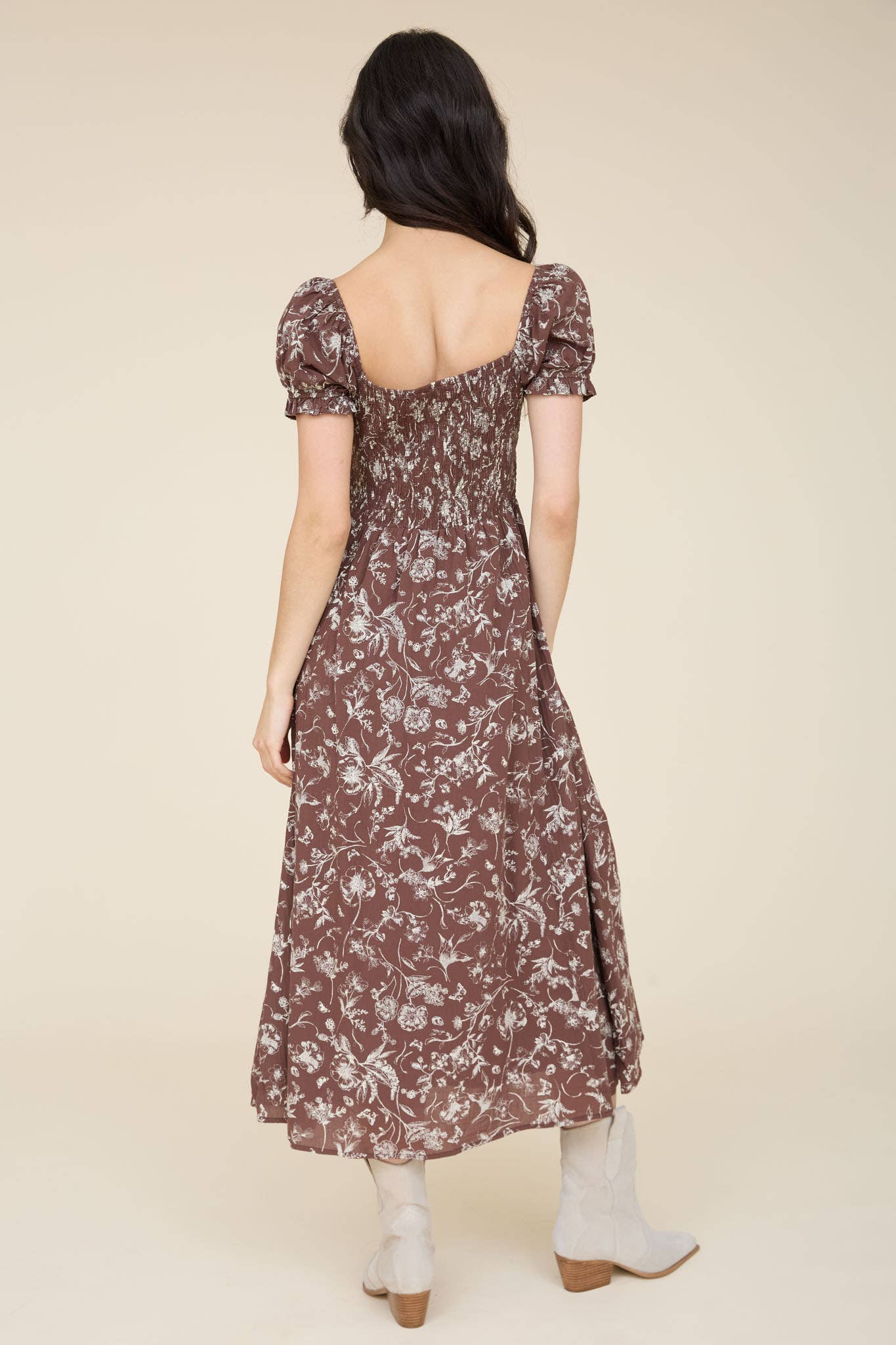 Floral Toile Smocked Midi Dress