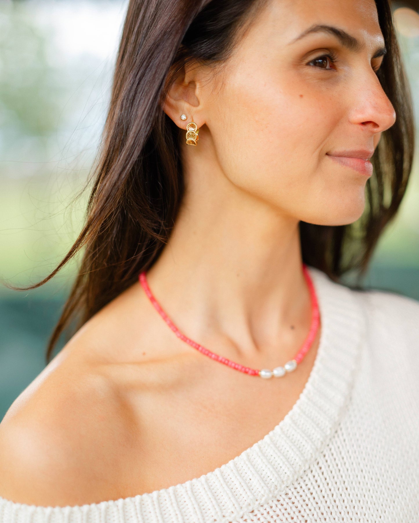 Sunset Pink Freshwater Pearl Beaded Necklace Gold Filled