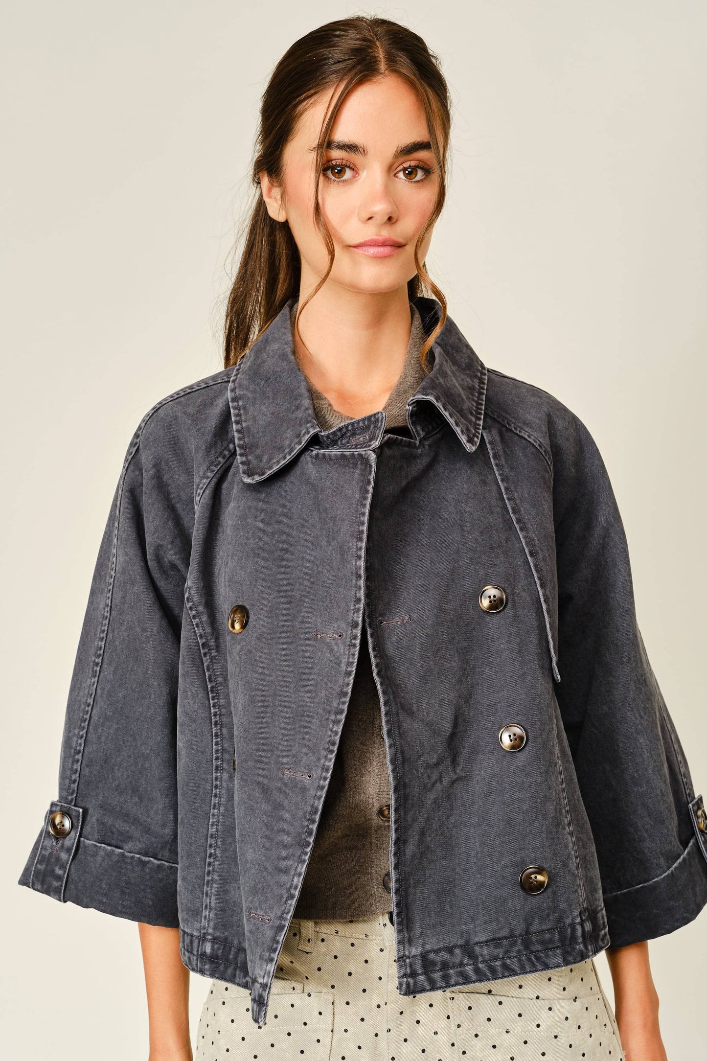 Washed Denim Kimono Sleeve Jacket