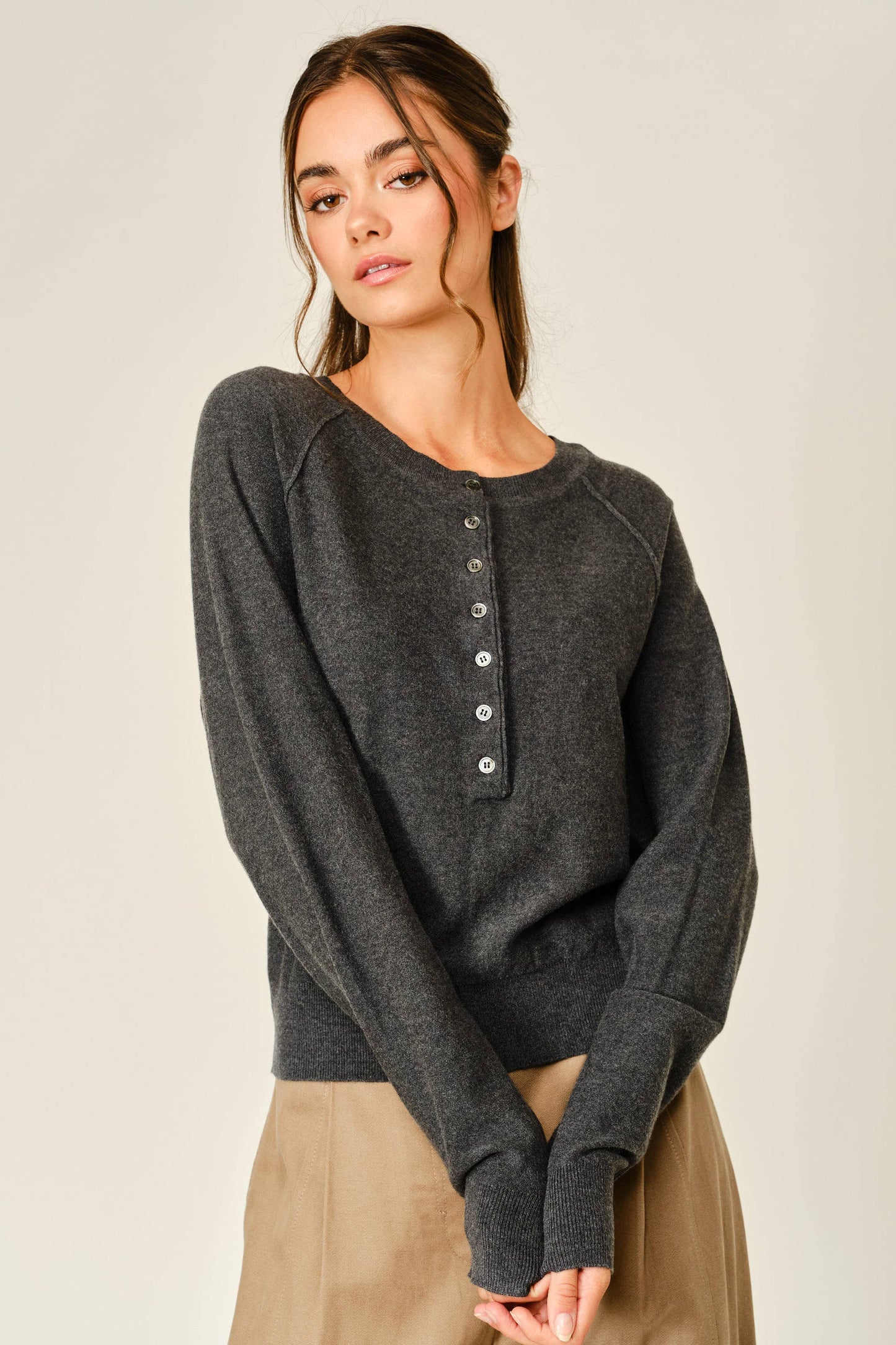 Grey Cashmere Button Down Sweater