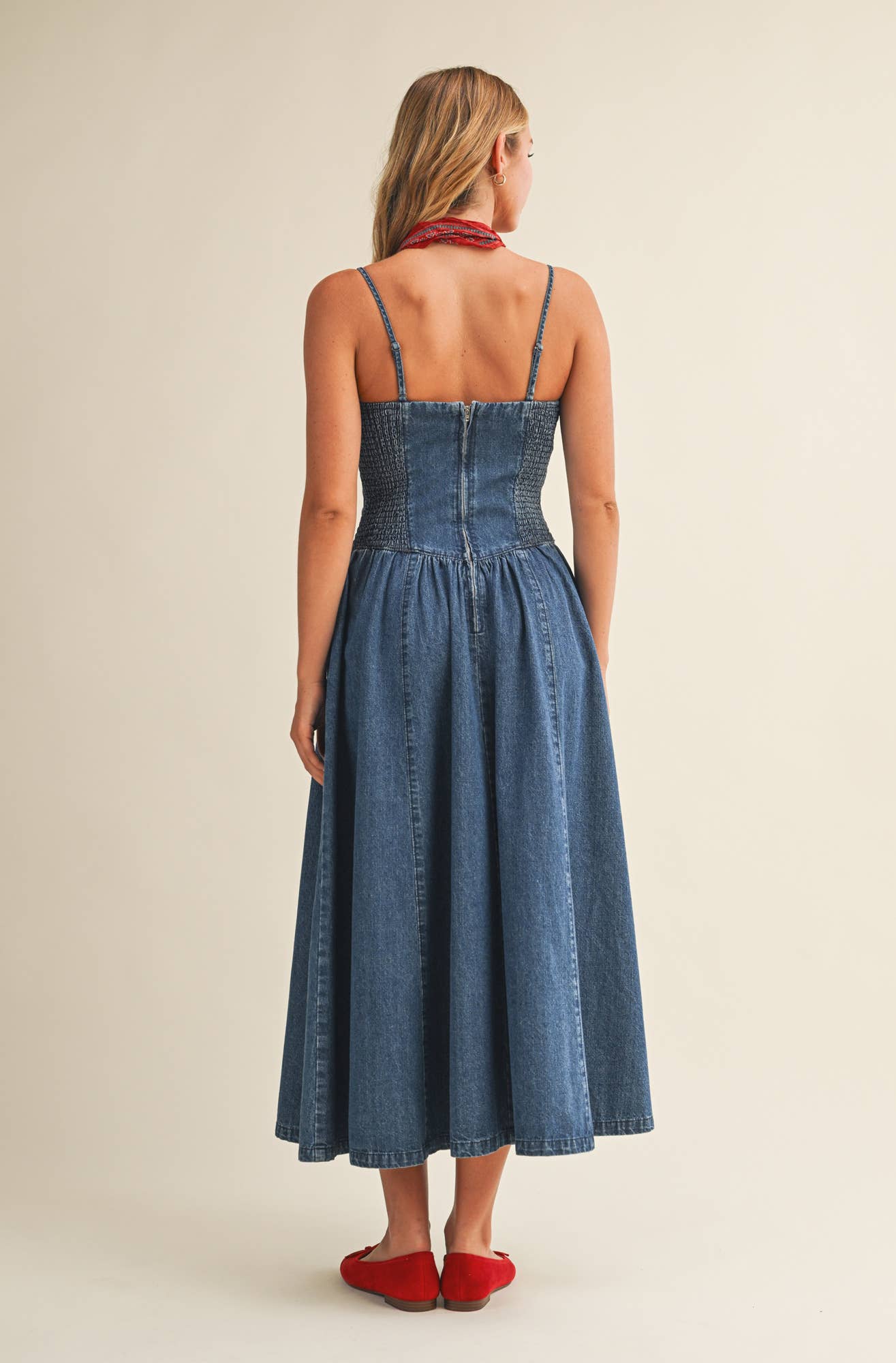 Seamed Bustier Full Skirt Denim Dress
