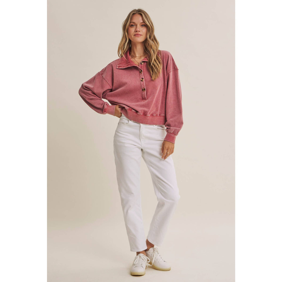 Mauve Nostalgic Mineral Washed Terry Pull Over