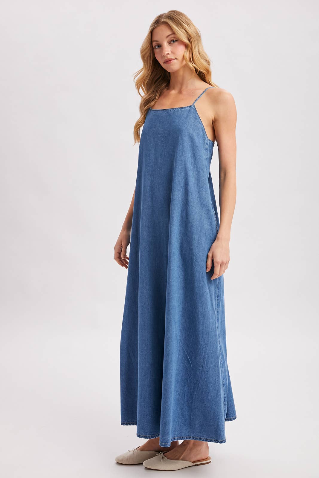 Midi Denim Open Back Dress 