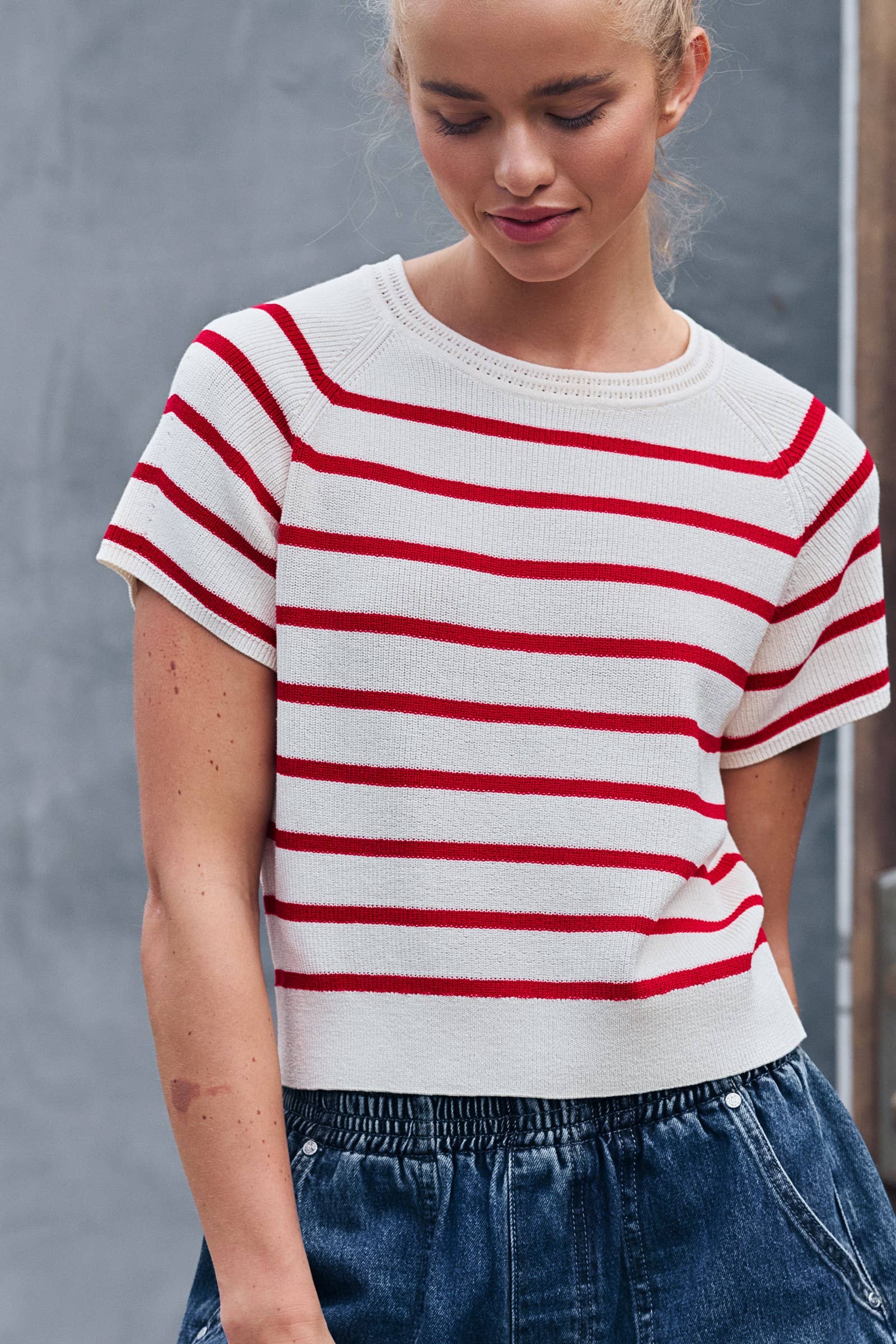 Classic Striped Raglan Sleeve Knit Top 