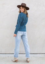 Load image into Gallery viewer, Teal Cable Knit Mock Neck Sweater
