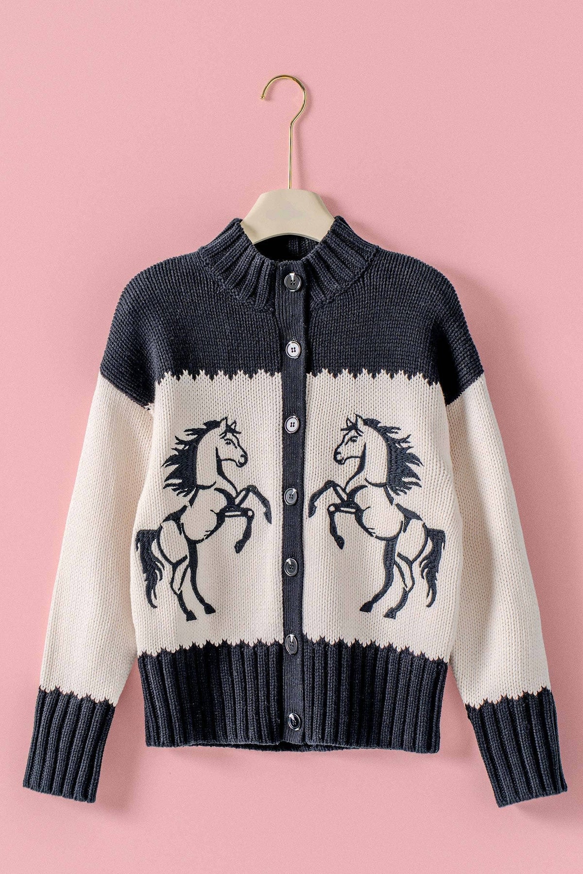 Western Horse Intarsia Knit Cardigan
