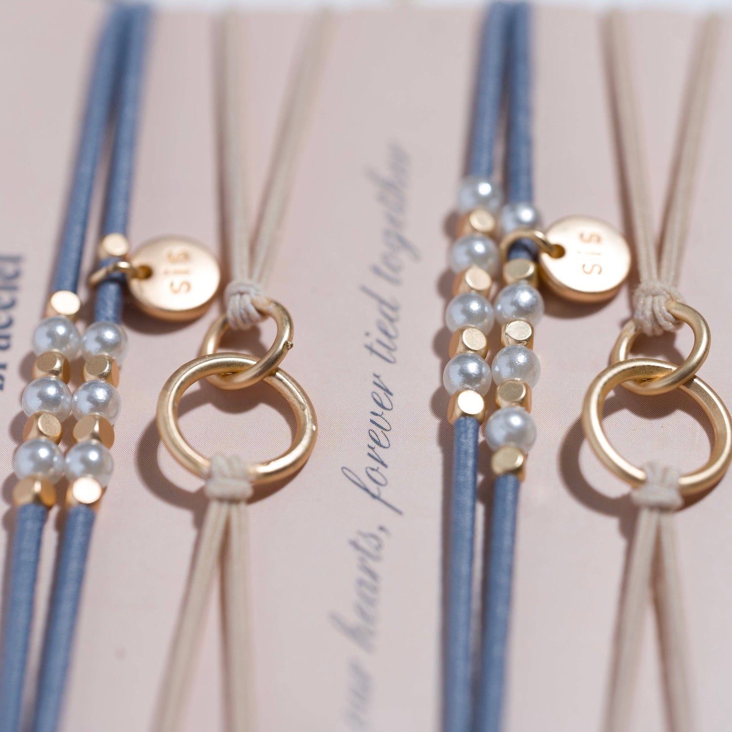 "Sisters" Gold and Pearl Shareable Hair Tie Bracelet Set 