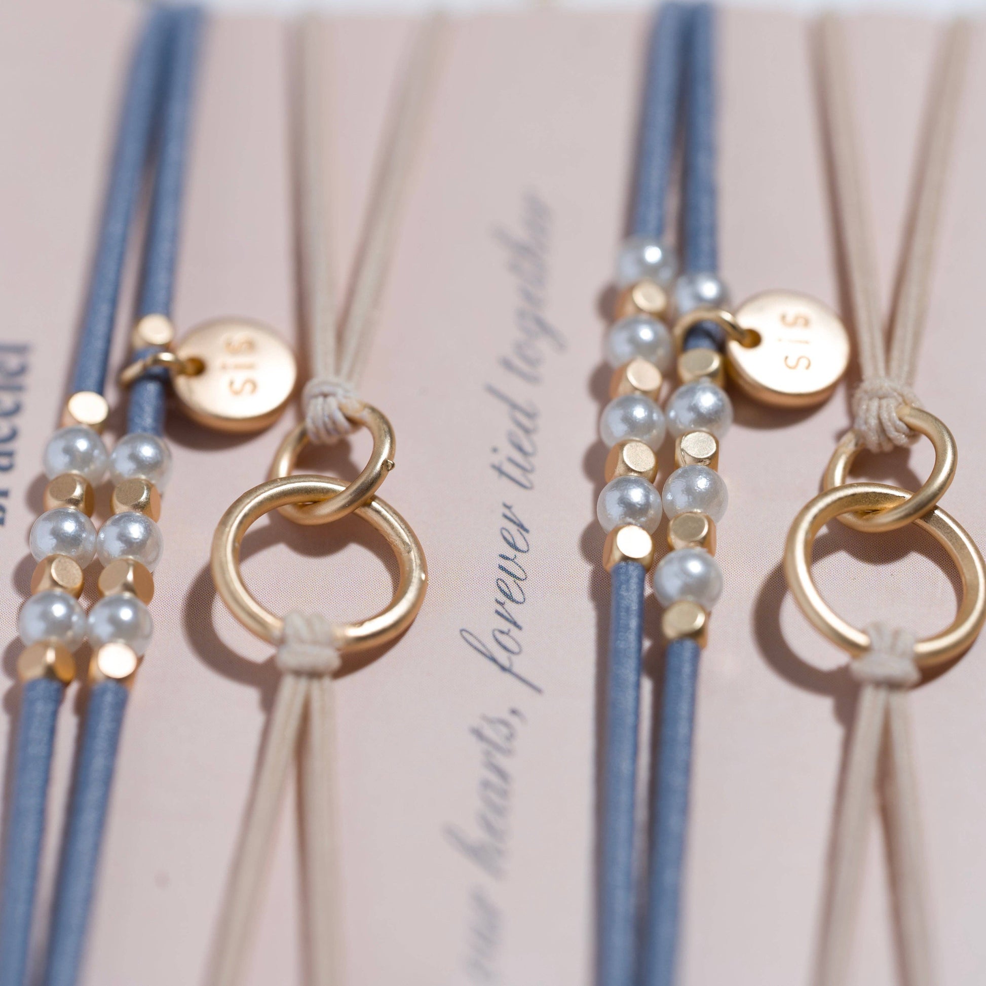 "Sisters" Gold and Pearl Shareable Hair Tie Bracelet Set 