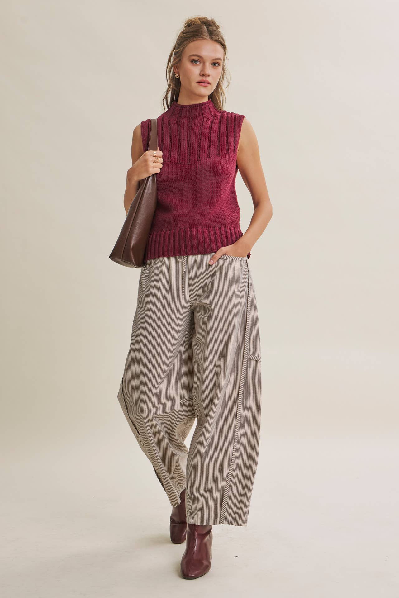 Burgandy Mock Neck Sweater Top