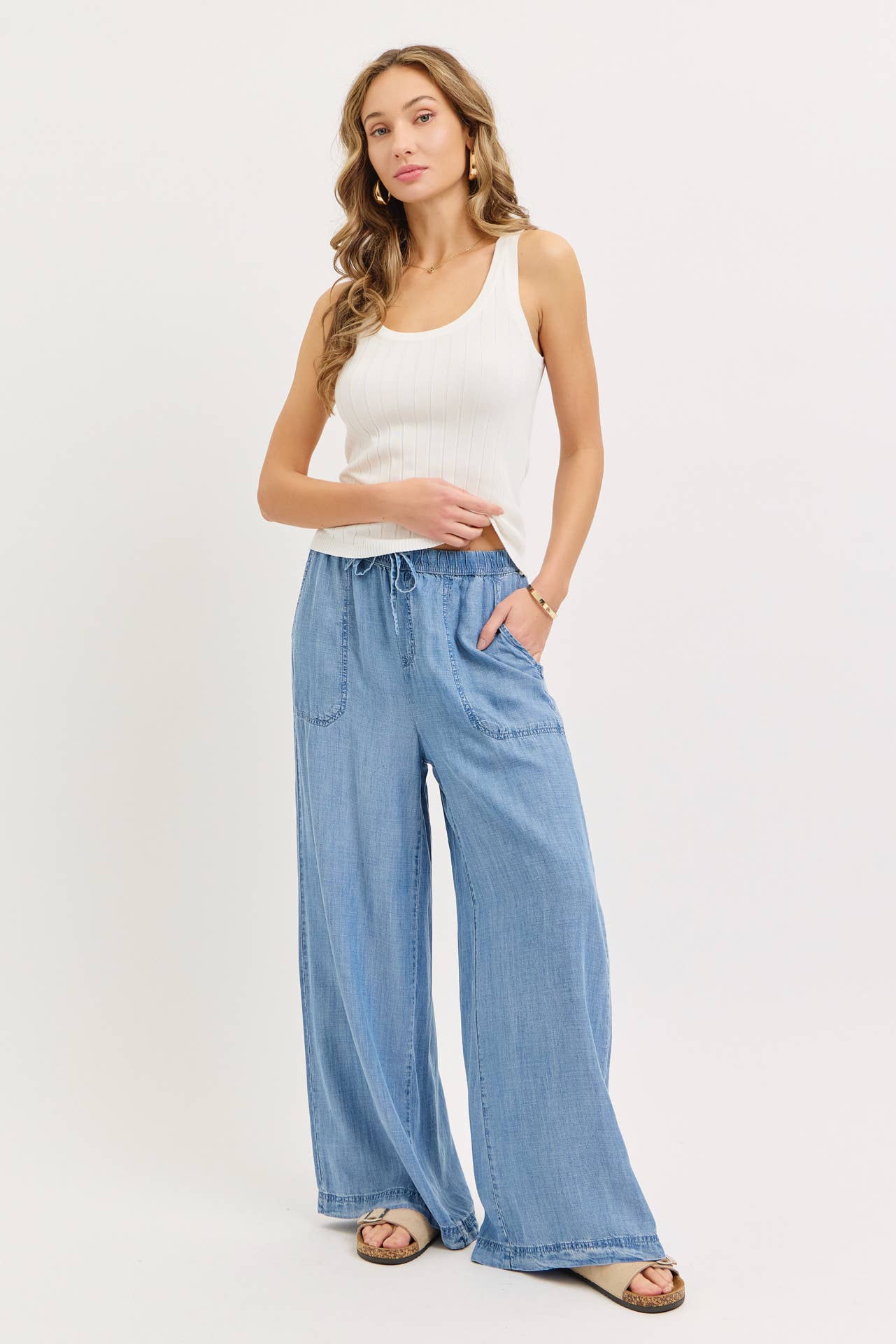 Chambray Wide Leg Classic Pants