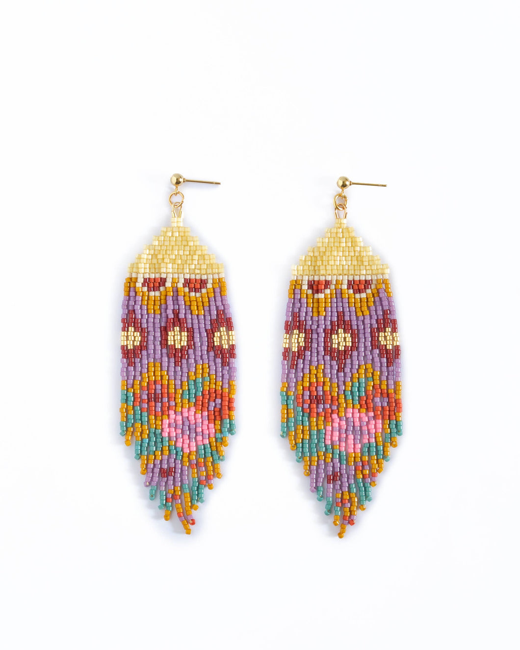 Beaded Handwoven Huipil Fringe Earrings