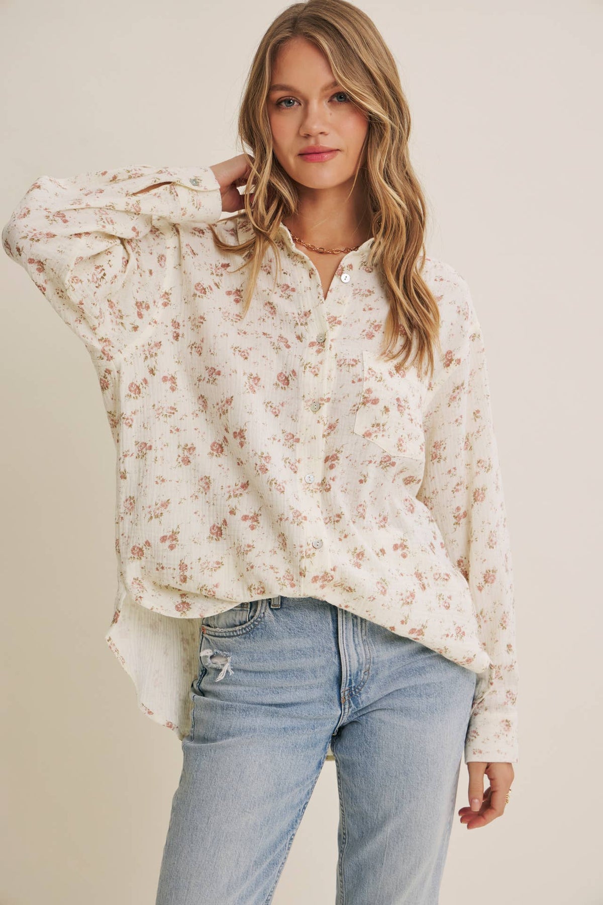 Floral Cotton Gauze Relaxed Fit Shirt