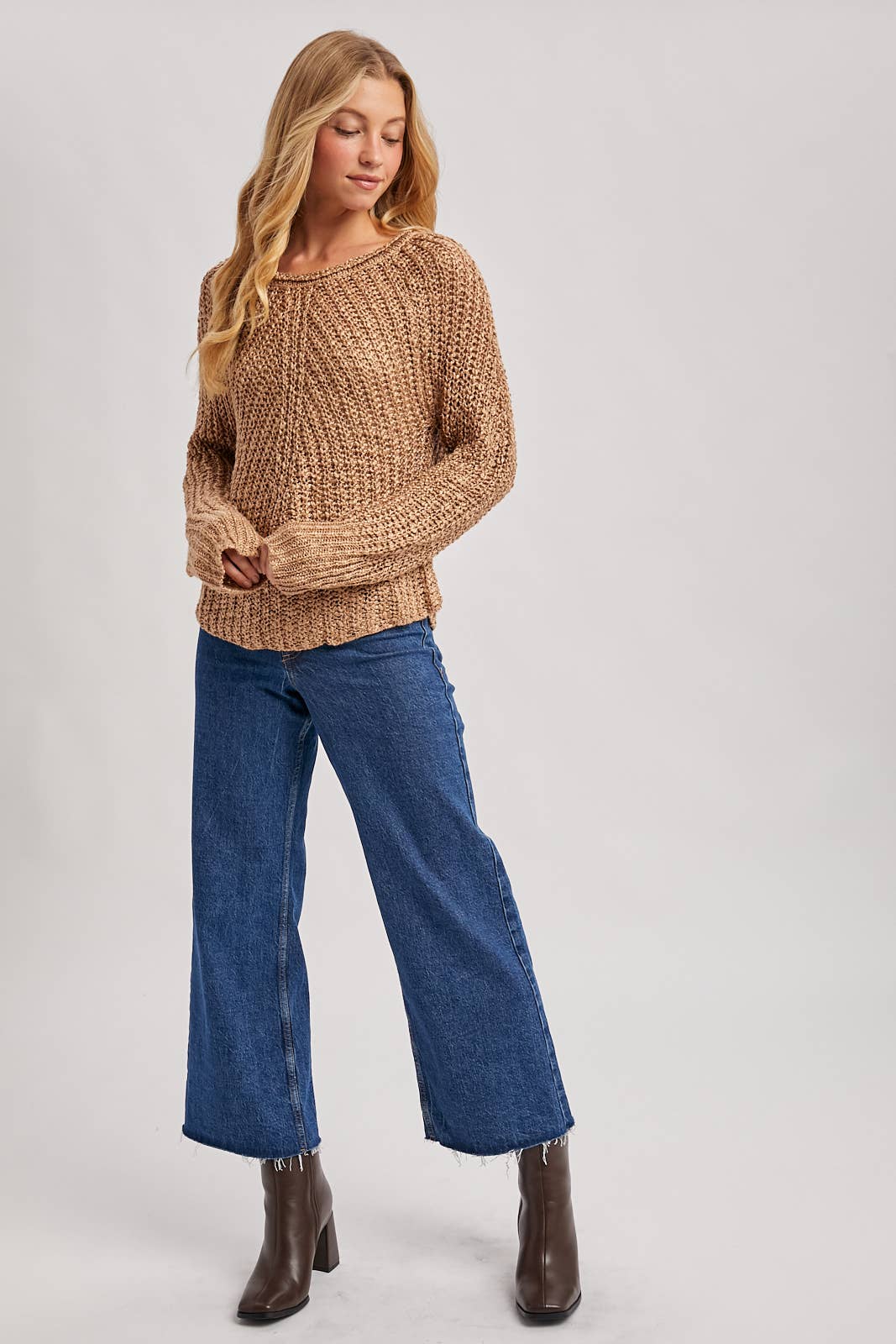 Raglan Cut Open Knit Sweater Pullover