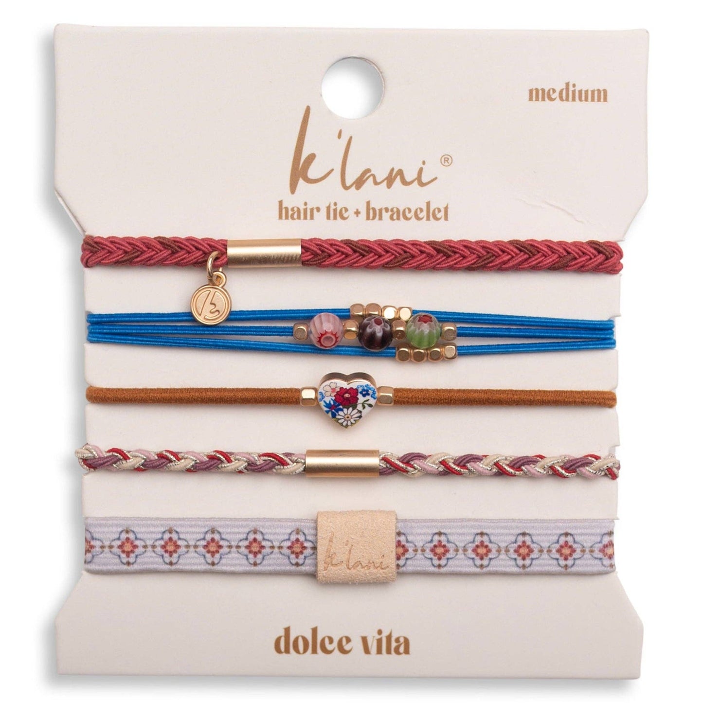"Dolce Vita" Floral Glass Beads with Gold Accents Hair Tie Bracelets 