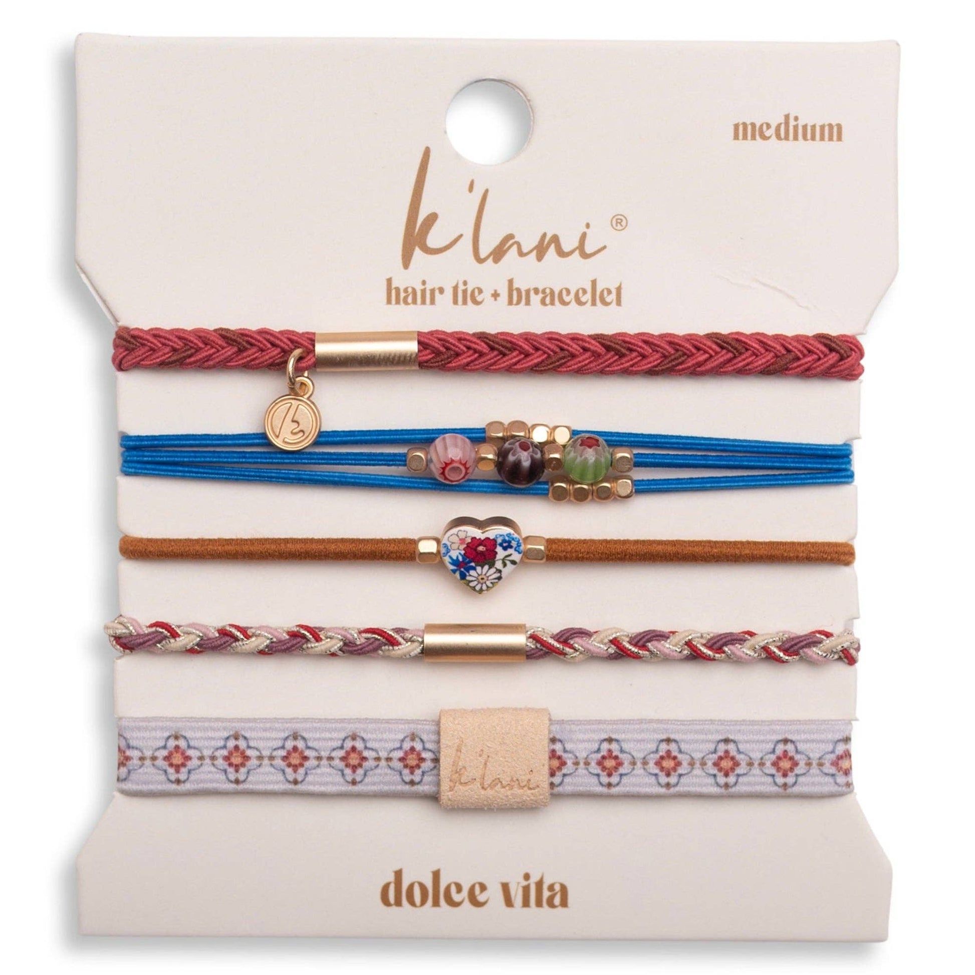 "Dolce Vita" Floral Glass Beads with Gold Accents Hair Tie Bracelets 