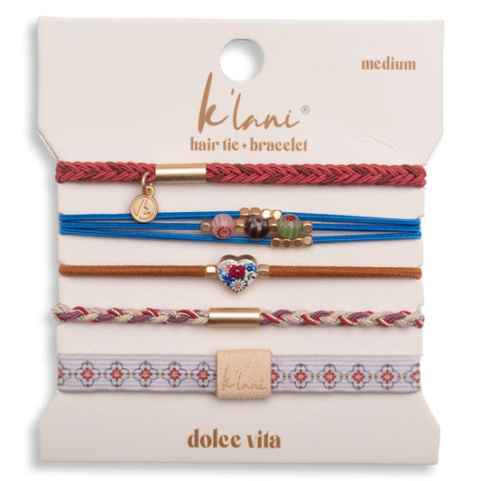 "Dolce Vita" Floral Glass Beads with Gold Accents Hair Tie Bracelets 