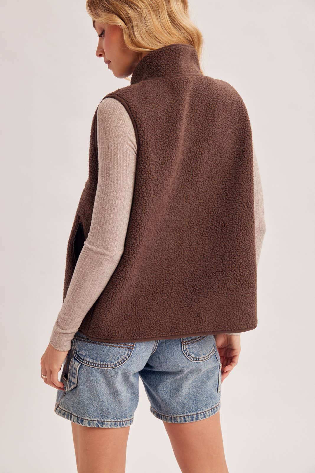 Sherpa Fleece Zipper Fron Opening, Mock Neck Vest