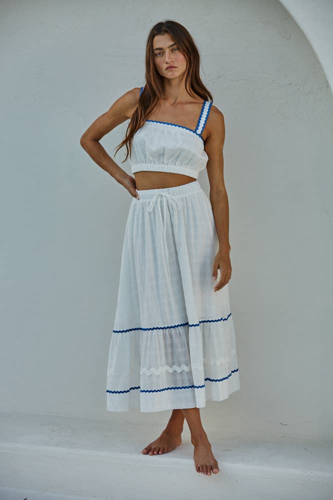 Woven Cotton Flare Midi Skirt