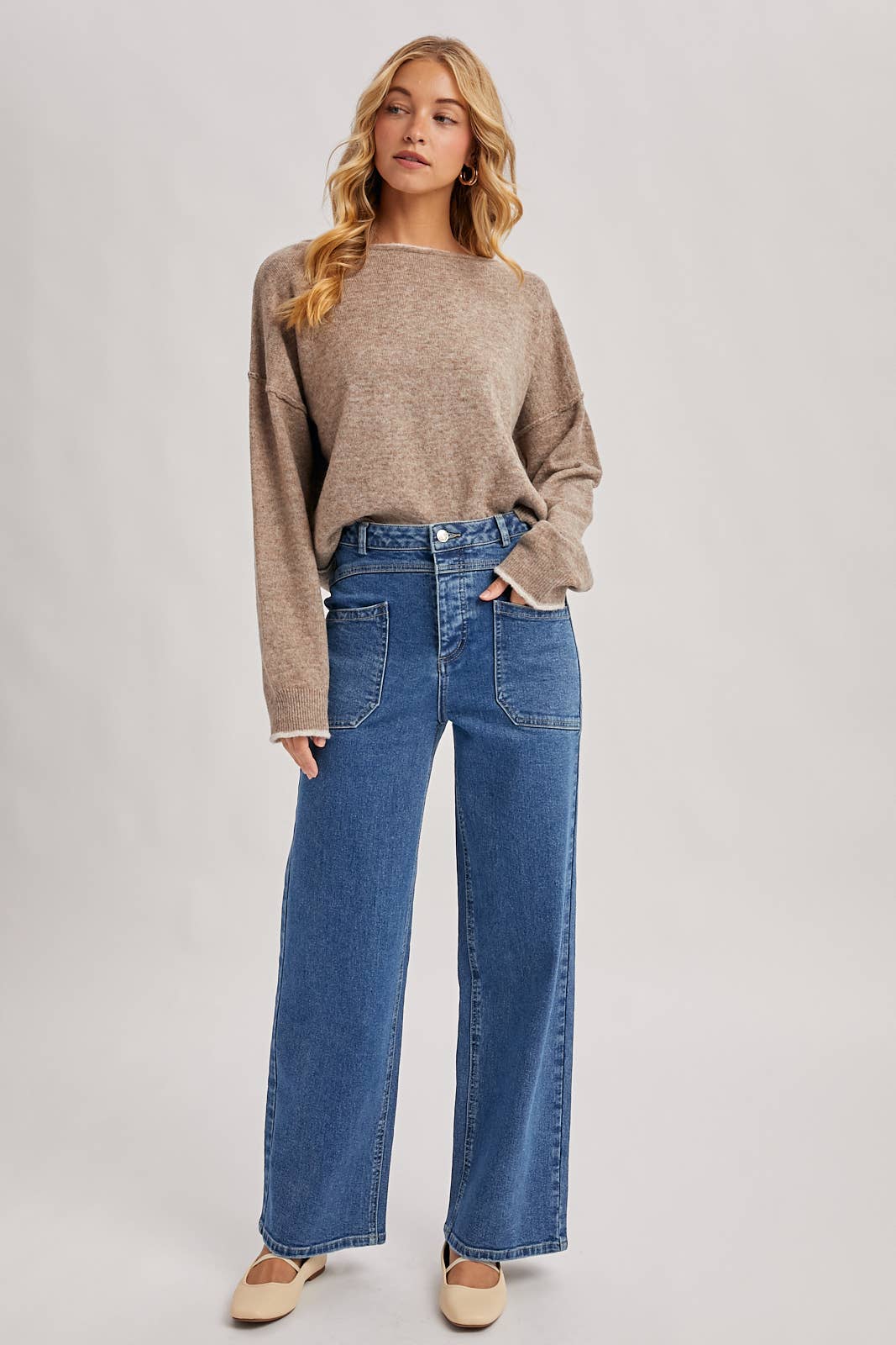 Boat Neck Heathered Knit Pullover Sweater