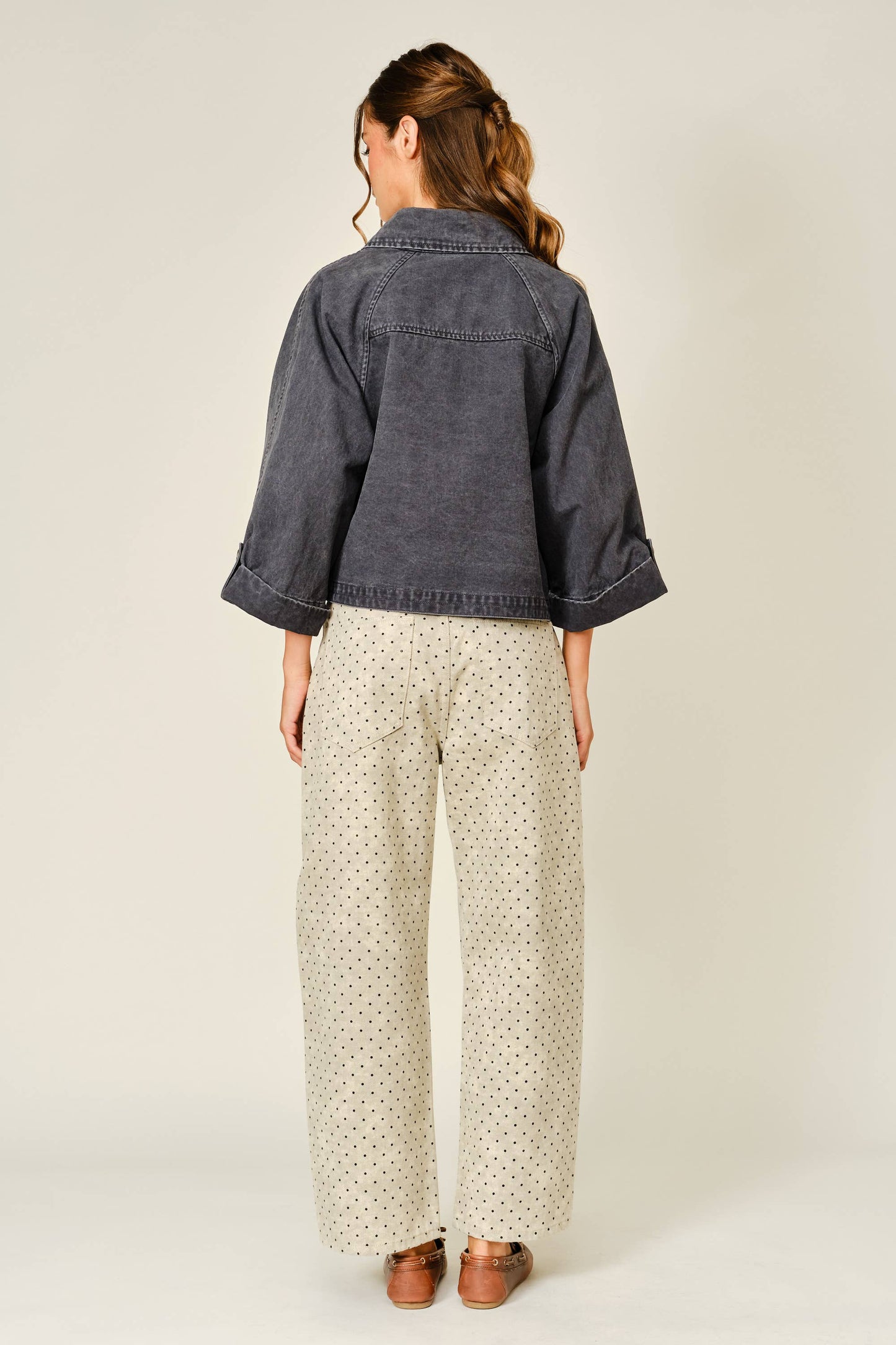 Washed Denim Kimono Sleeve Jacket