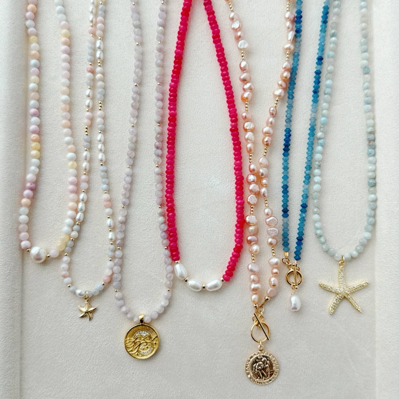 Crete Blue Aventurine Pearl Toggle Necklace Gold Filled