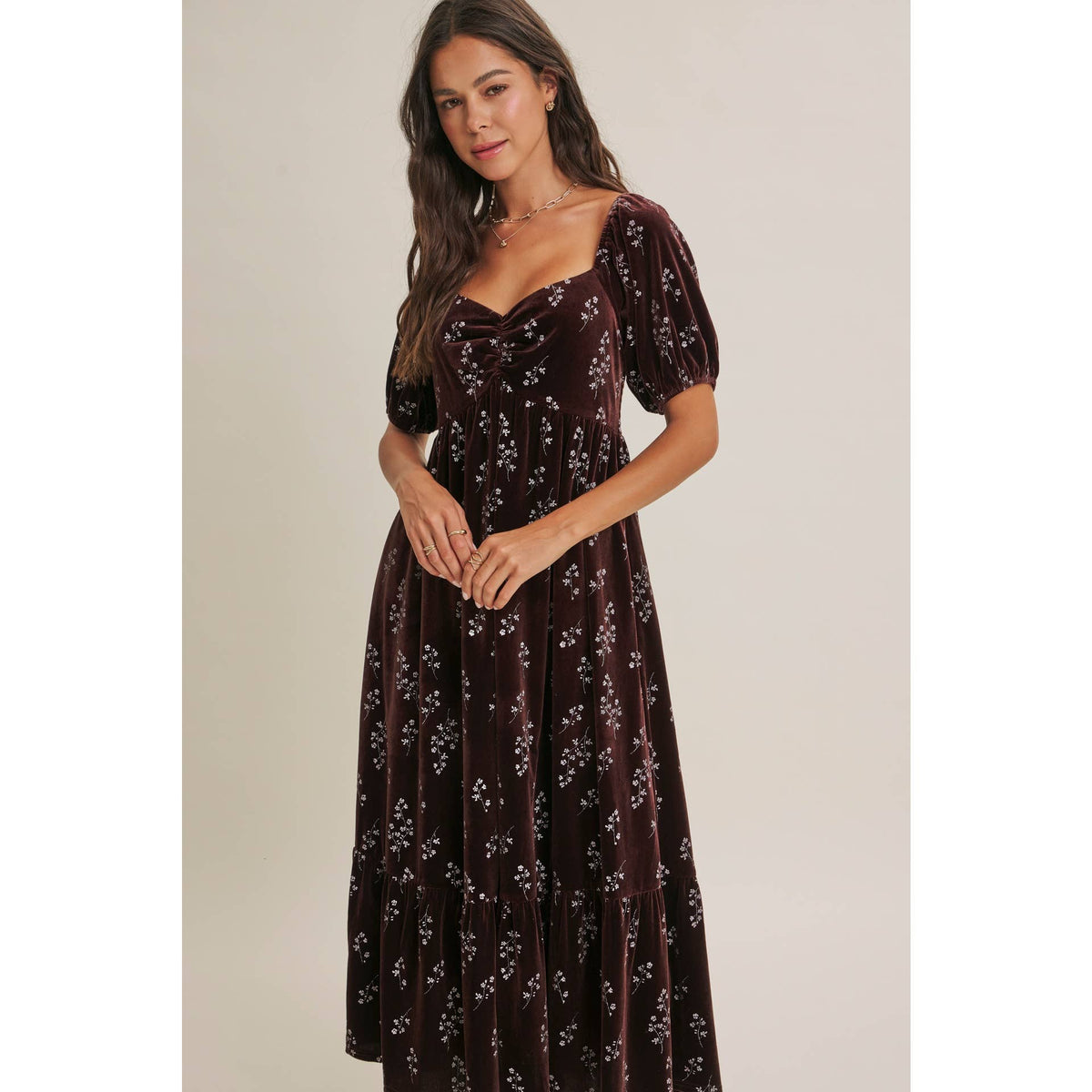 Velvet Floral Smocked Winter Dress