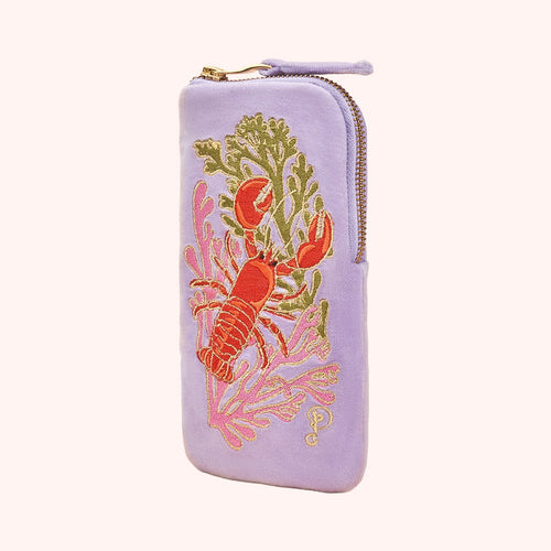 Lobster Embroidered Velvet Sunglass Pouch Powder Design