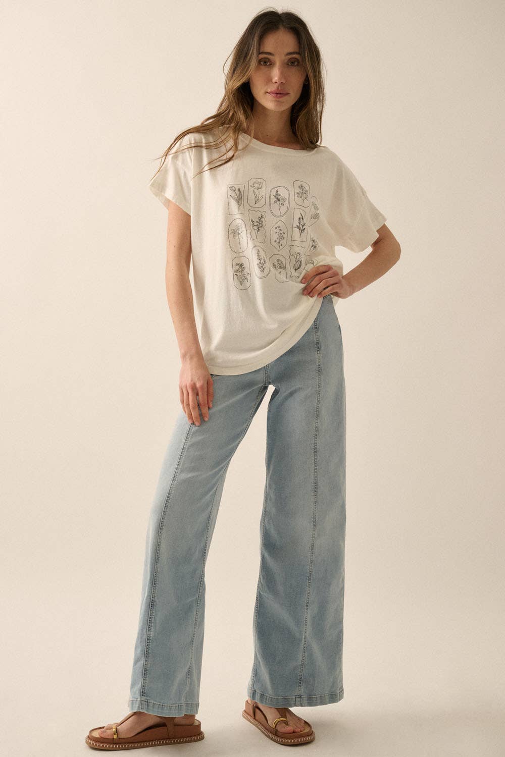 Floral Motif Garment Washed Graphic Tee