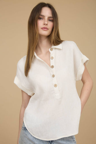 Half Button Linen Blend Shirt 