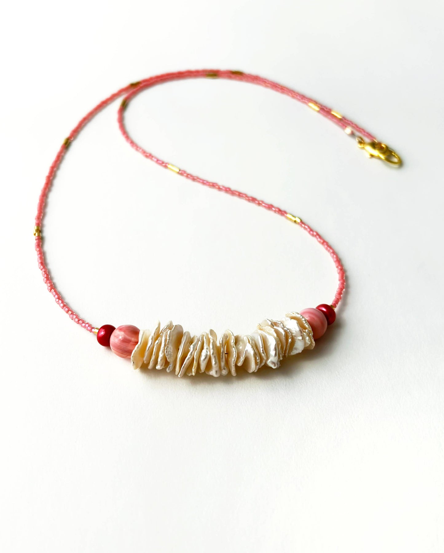 Long Pink Keshi Pearl Necklace | Colored Gemstone