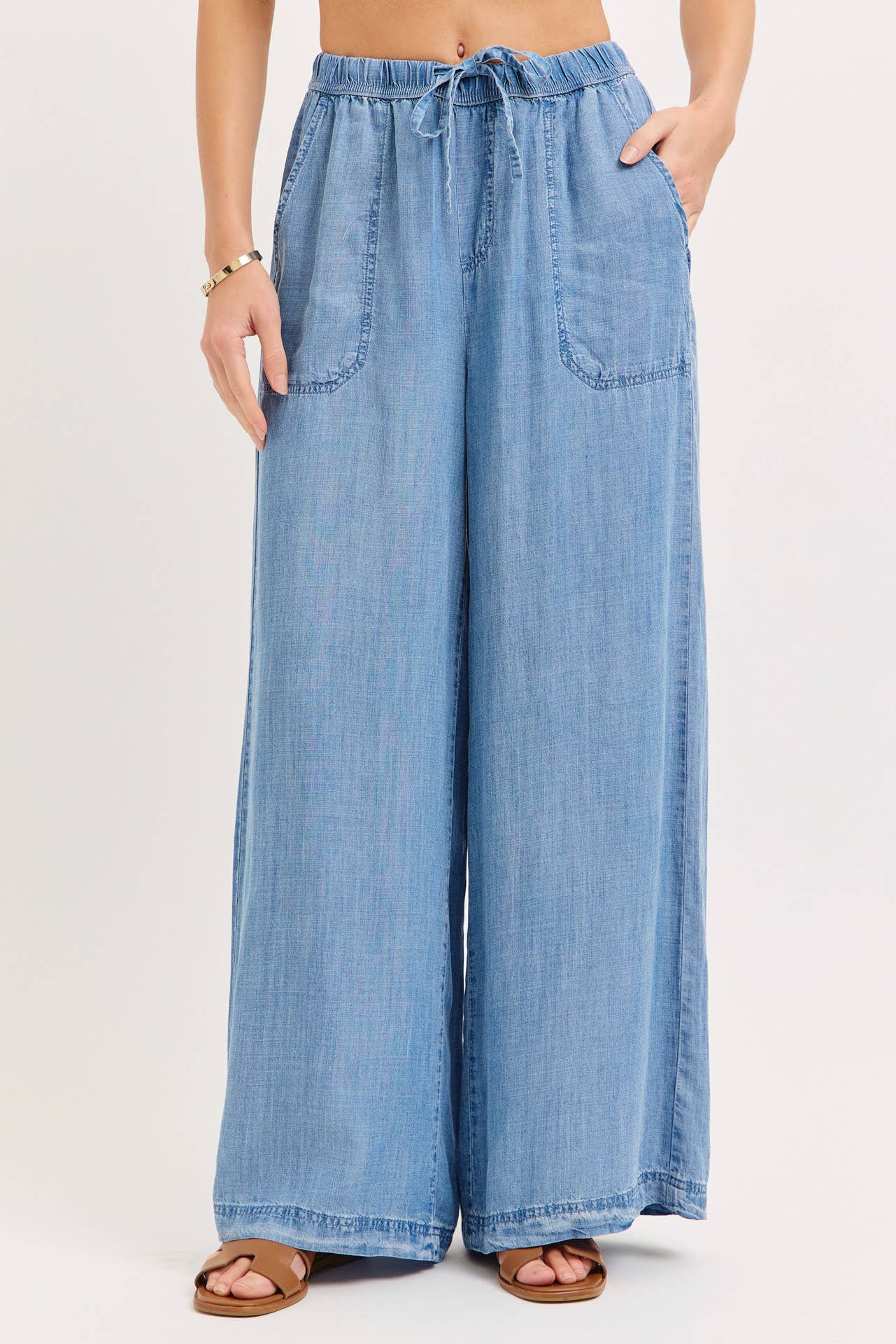 Chambray Wide Leg Classic Pants