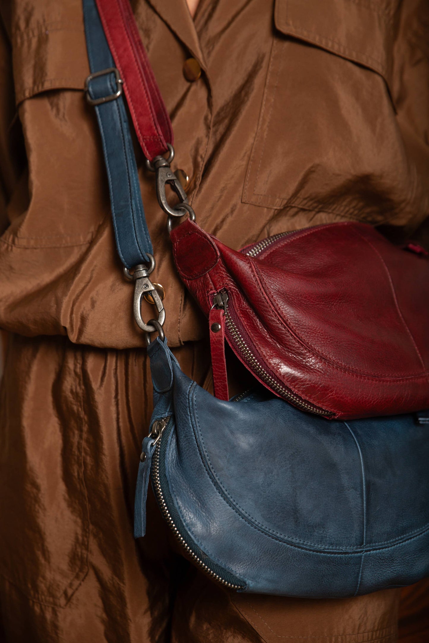 Crosby Handcrafted Leather Sling/Crossbody Bags: Moss
