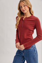Load image into Gallery viewer, Wine Henley Snap Button Long Sleeve
